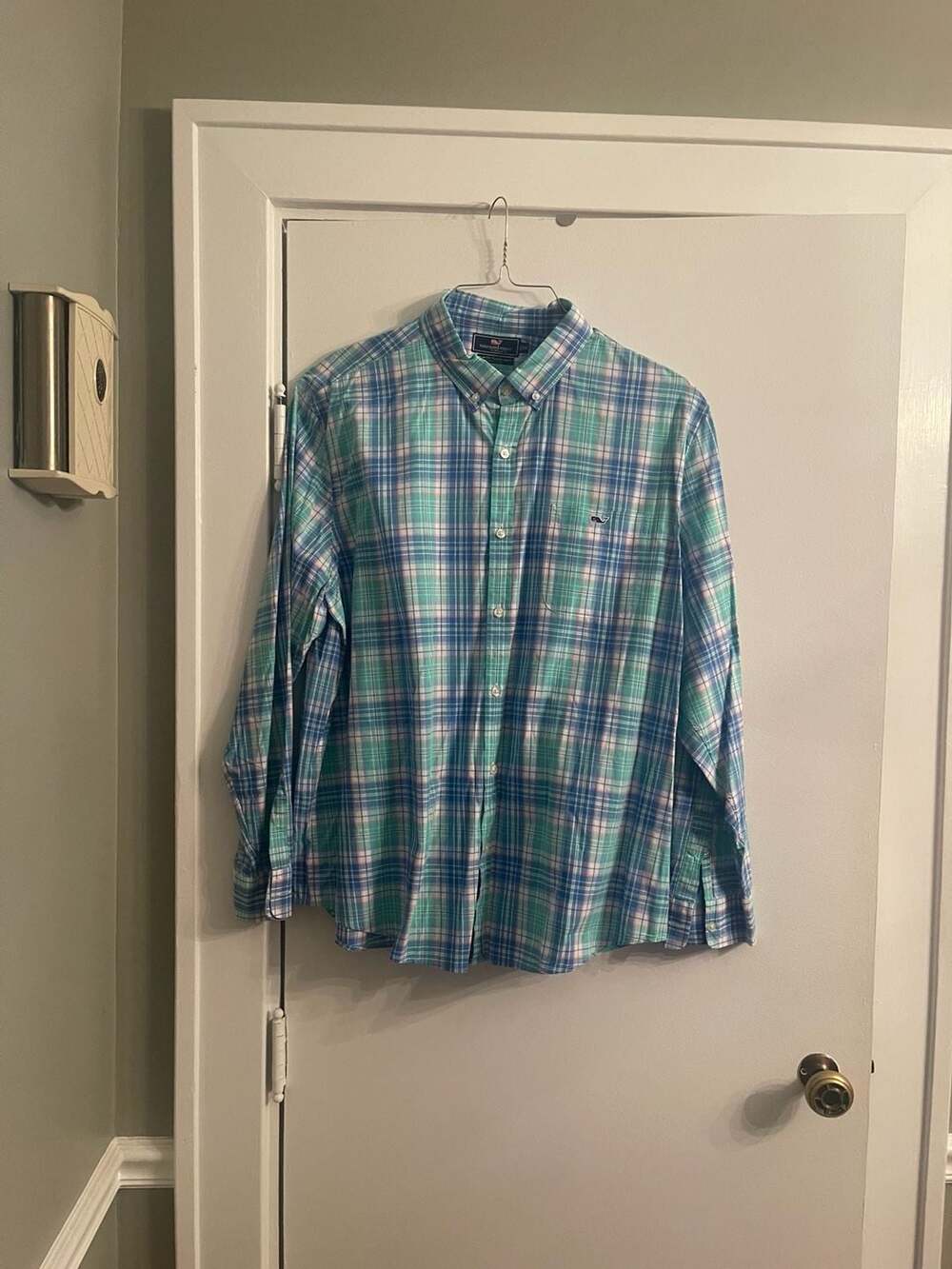 vineyard vines Slim Fit Tucker Shirt Size XXL Plaid Blue Green